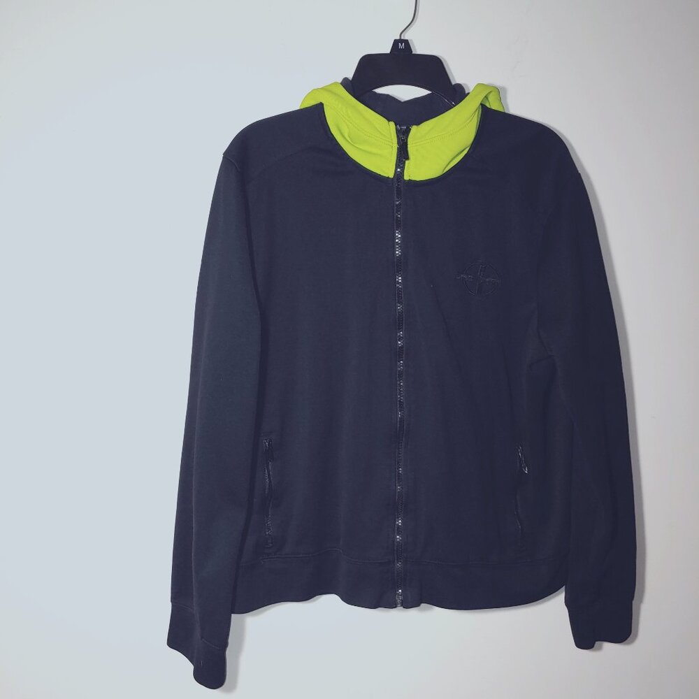 L-RL Lauren Active Ralph Lauren Black With Neon Yellow Hood Jacket Sz XL